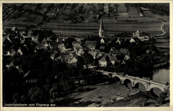 Postcard Untermünkheim am Kocher Baden Württemberg, aerial photograph