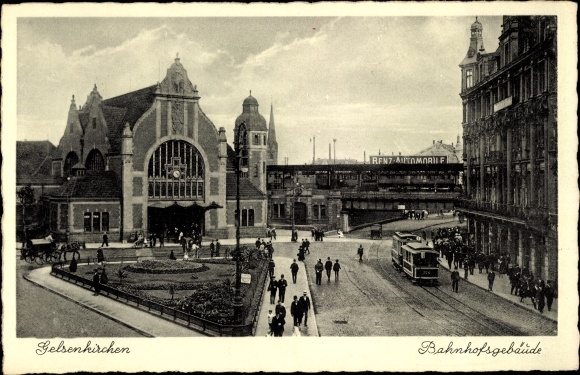 Postcard Gelsenkirchen im Ruhrgebiet, train station, street side, train station hotel