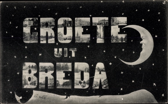 Letters Postcard Breda North Brabant Netherlands, detailed views, crescent moon