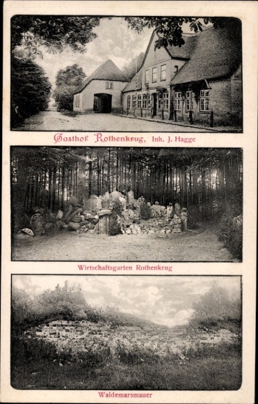 Ak Dannewerk in Schleswig Holstein, Gasthof Rothenkrug, Wirtschaftsgarten, Waldemarsmauer