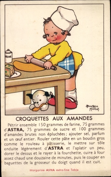 Artist PC Beatrice, M., cook, rolling pin, table, advertising Margarine Astra