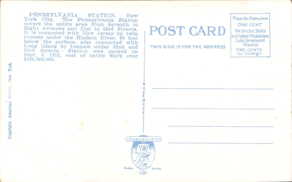 Postcard New York City USA, Pennsylvania Station
