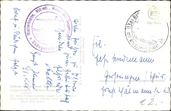 Postcard Gersfeld in the Rhön Hessen, Wasserkuppe, aviator memorial