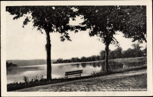 Postcard Stubbendorf Dargun Mecklenburg, bench by the water, trees, quiet landscape