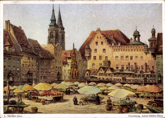 Artist Postcard Mößler, L., Nuremberg, Adolf Hitler Platz