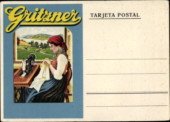 KP Maszyna do szycia Gritzner, reklama, kobieta w kostiumie