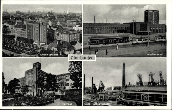 Ak Oberhausen am Rhein Nordrhein Westfalen, Gute Hoffnungshütte, Waggons, Hauptbahnhof