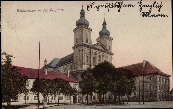 Postcard Waldsassen in der Oberpfalz, church square