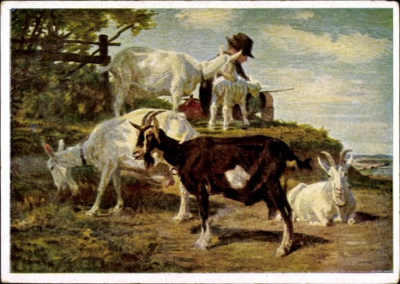 Artist Postcard Junghanns, JP, Goats with Shepherd, HDK 20