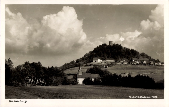 Postcard Nürburg in Rhineland Palatinate, panorama of the town and chapel