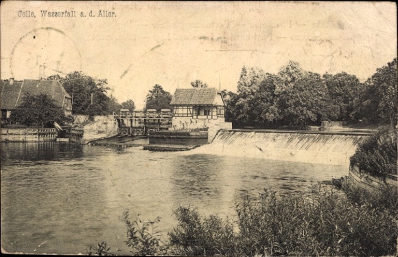 Ak Celle in Niedersachsen, Wasserfall an der Aller, Wehr, Schleuse