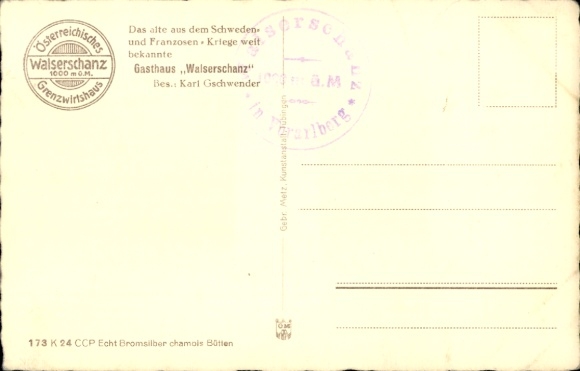 Postcard Riezlern Mittelberg in Vorarlberg, Grenzwirtshaus Walserschanz, border
