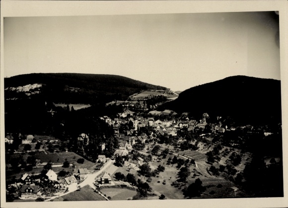 Postcard Lindenfels in the Odenwald, black and white aerial photograph of Lindenfels in the center of the picture, surrounded by...
