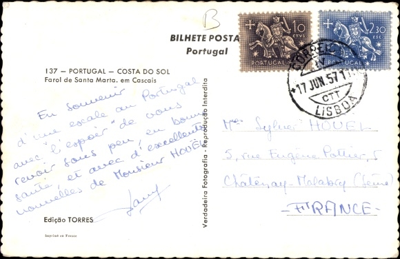 Postcard Cascaes Cascais Portugal, Farol de Santa Marta