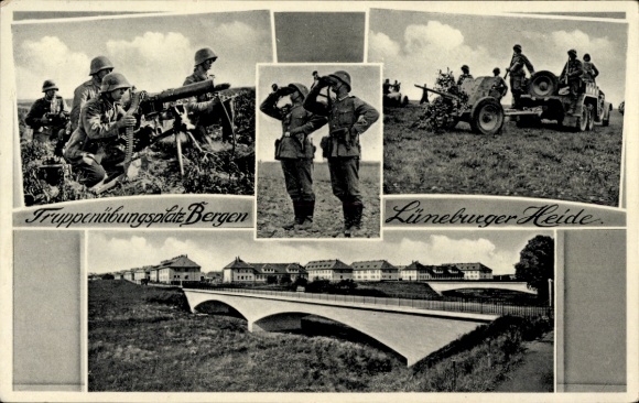 Ak Bergen in der Lüneburger Heide, Truppenübungsplatz, Wehrmacht, Geschütz, Kasernen