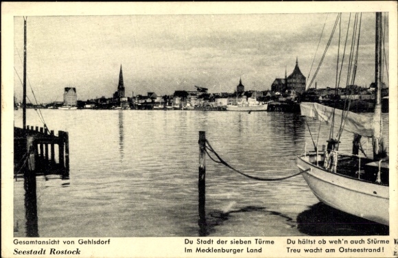 Ak Gehlsdorf Hansestadt Rostock, Gesamtansicht von Gehlsdorf, Seestadt  sieben Türme, Ostseestran