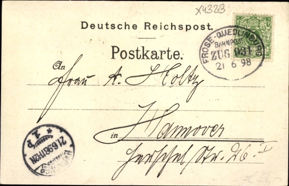Chromo-Litho Ermsleben Falkenstein Harz, Greetings from the Waldschenke, War Memorial, Hotel Goldener Ring