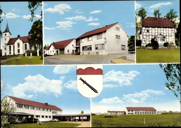 Postcard Wehdem Stemwede in Westphalia, Stemweder Hof, inn, church, street section, half-timbered house
