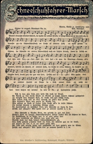 Song Postcard Günther, Anton, Snowshoe March, Ore Mountain dialect No. 54