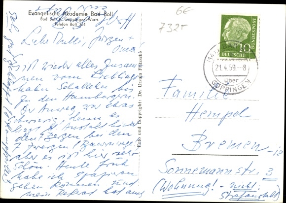 Postcard Bad Boll in Württemberg, Evangelical Academy