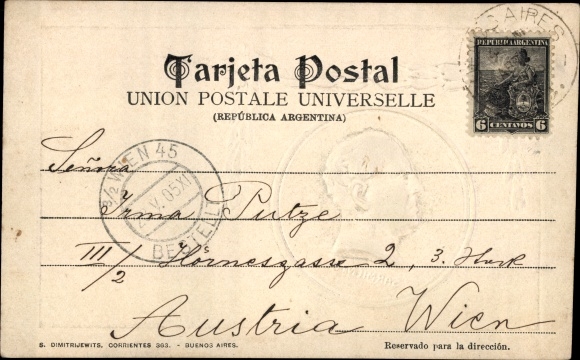 Embossed PC Domingo Faustino Sarmiento, President of Argentina, profile view