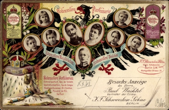 Chromo-Litho Kaiserhaus under Wilhelm II, Hohenzollern Parfumerie, Berlin Markgrafenstraße 29