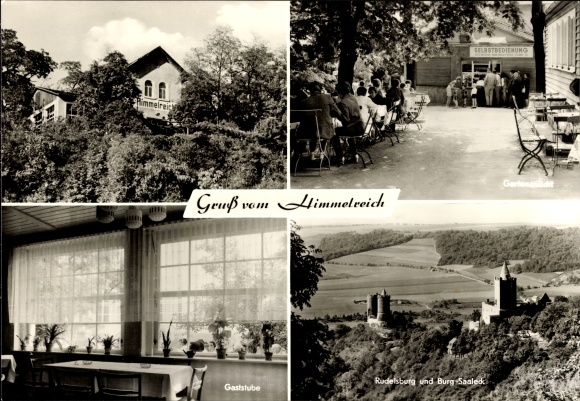 Riesen Ak Saaleck Bad Kösen Naumburg Saale, HO Berggaststätte Himmelreich, Petrus, Rudelsburg