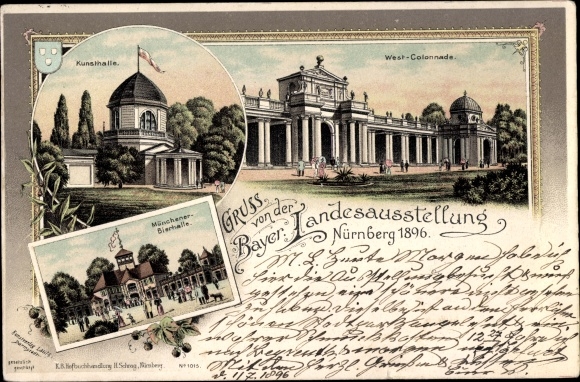 Chromo-Litho Nuremberg in Middle Franconia Bavaria, state exhibition 1896, art gallery, west colonnade