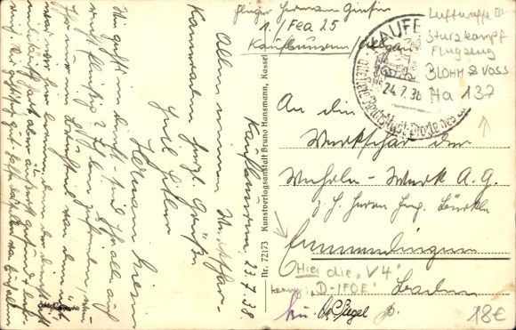 Postcard Luftwaffe, dive bomber Blohm & Voss Ha 137B