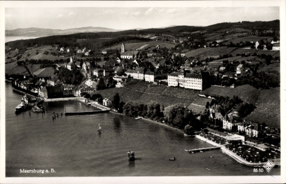 Postcard Meersburg on Lake Constance, aerial photograph