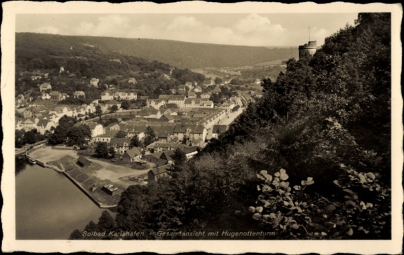 Postcard Bad Karlshafen on the Weser, general view with Huguenot Tower
