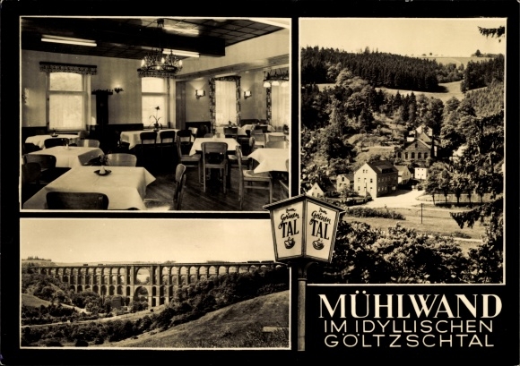 Postcard Mühlwand Limbach im Vogtland, Zum Grünen Tal, Göltzschtalbrücke
