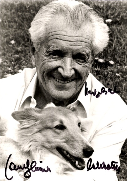 Postcard actor Carl Heinz Schroth, portrait, greyhound, autograph