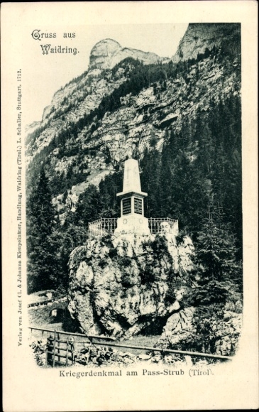 Ak Waidring in Tirol, Kriegerdenkmal, Pass-Strub, Tirol,  Berglandschaft