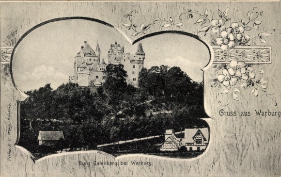 Passepartout Postcard Calenberg Warburg in Westphalia, castle, general view