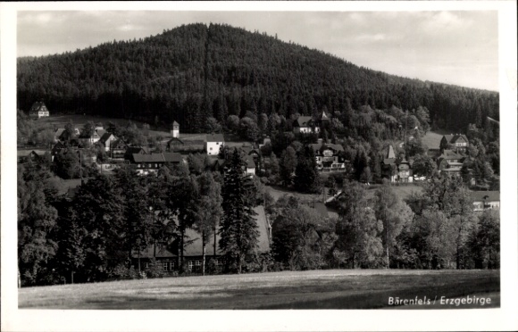 Postcard Bärenstein Altenberg Erzgebirge, view of houses, trees, mountain, black and white photo