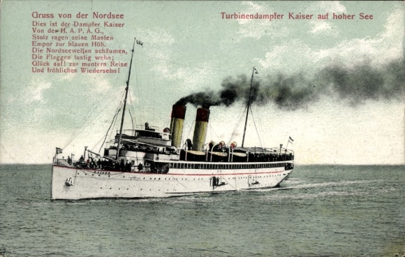 Postcard turbine steamer Kaiser on the high seas, HAPAG