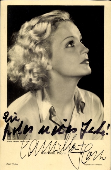 Postcard actress Camilla Horn, portrait, Ross Verlag 6321/1