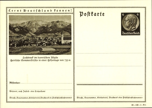 Postal stationery PC Lechbruck am See Allgäu Swabia, summer resort, panorama
