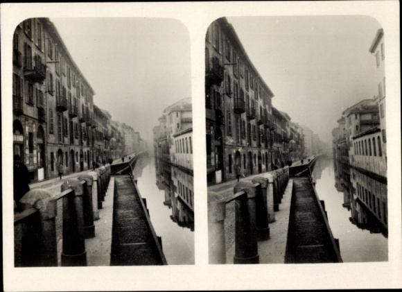 Stereofoto Milaan Milaan Lombardia, stadsdeel aan de Naviglio