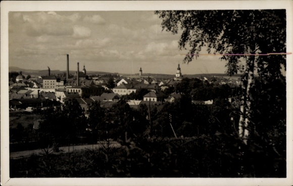 Ak Bruntál Freudenthal Region Mährisch Schlesien, Stadtansicht, Fabriken, Kirchturm, Landschaft, 