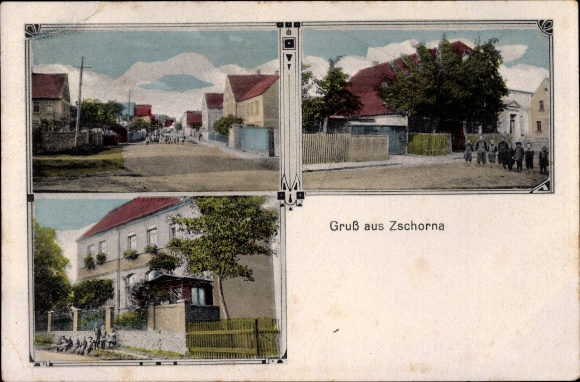 Ansichtkaart Zschorna Lossatal Sachsen, delen van de straat, gebouwen