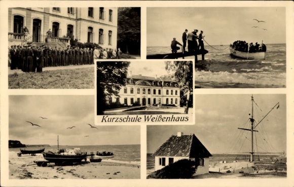 Postcard Wangels in Ostholstein, Weißenhaus short school, beach, boat