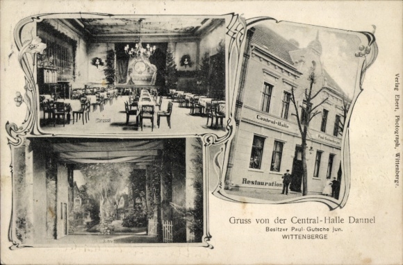 Postcard Wittenberge on the Elbe Prignitz, Central Hall, Restoration, Greetings from the Central Hall Dan