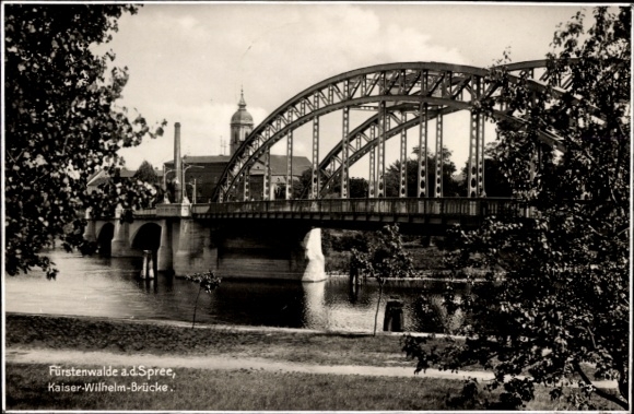 Postcard Fürstenwalde an der Spree, bridge, water, city view, Kaiser Wilhelm Bridge
