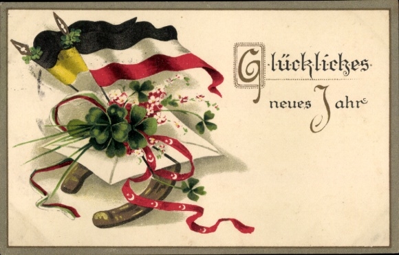 PC Happy New Year, flags, lucky clover, horseshoe