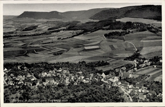 Postcard Bargau Schwäbisch Gmünd in Württemberg, aerial view of fields, houses, landscape