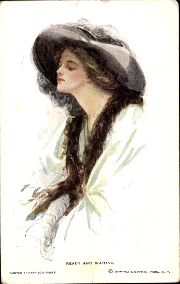 Artist Postcard Fisher, Harrison, Ready and Waiting, woman, hat