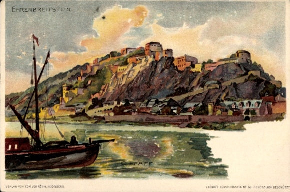 Artist Chromo-Litho Pfaff, C., Ehrenbreitstein Koblenz am Rhein, view of the place