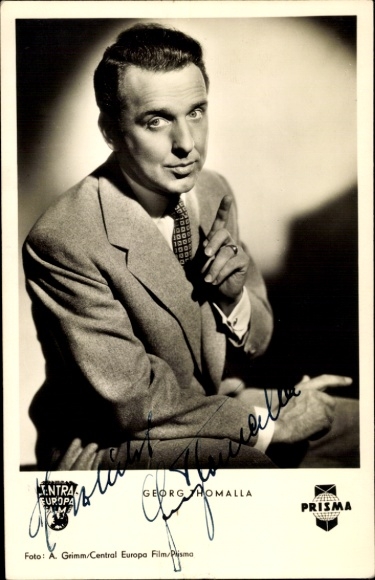 Postcard actor Georg Thomalla, portrait in a suit, The Prince of Pappenheim, autograph